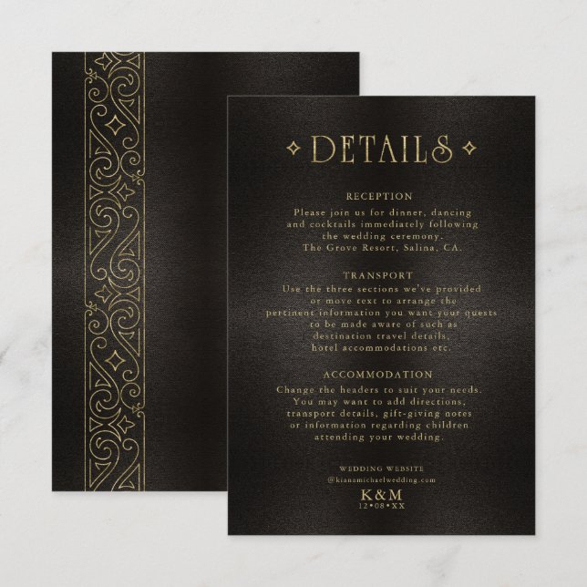 Fine Filigree Gold Wedding Details ID871 Enclosure Card (Front/Back)