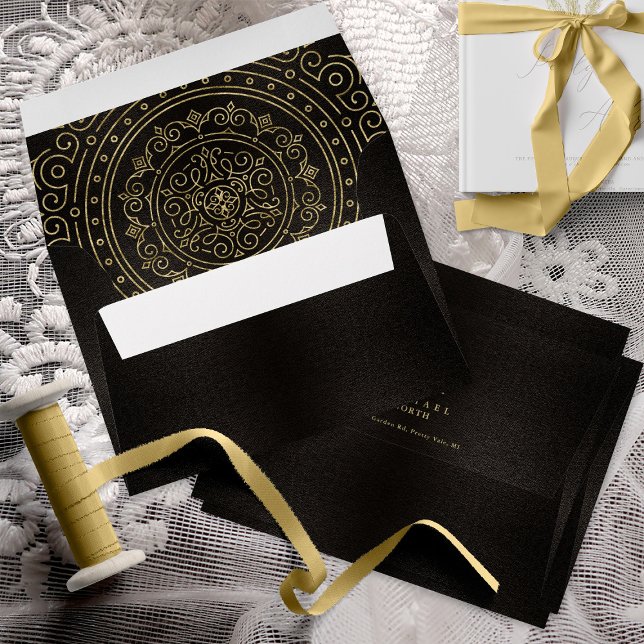 Fine Filigree Gold Wedding ID871 Envelope (Interior/Back In Situ)