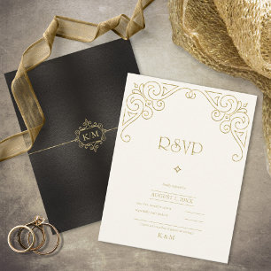 Fine Filigree Gold Wedding ID871 RSVP Card