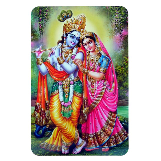 Fine Floral Vintage Krishna Radha Magnet (Vertical)
