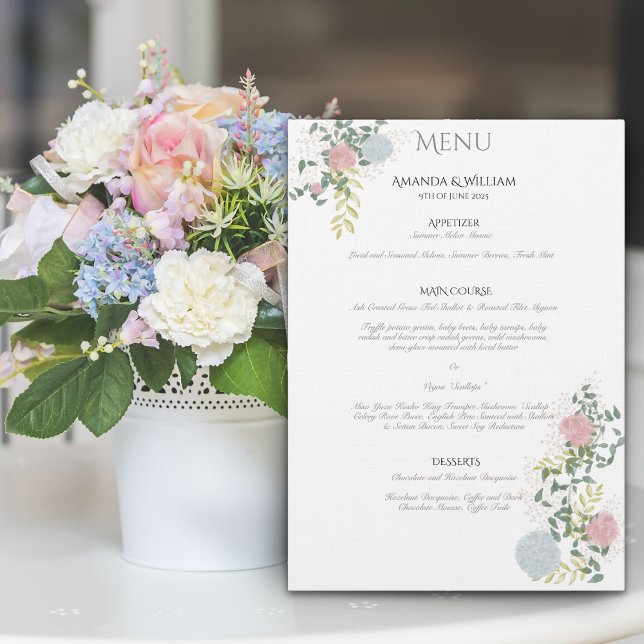 Fine Floral Watercolor Wedding Flat Menu (Creator Uploaded)