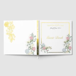 Fine Floral Watercolor Wedding Gold Guest Book