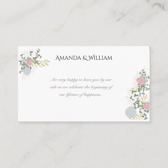 Fine Floral Watercolor Wedding guest place card (Back)