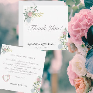 Fine Floral Watercolor Wedding Thank You Card
