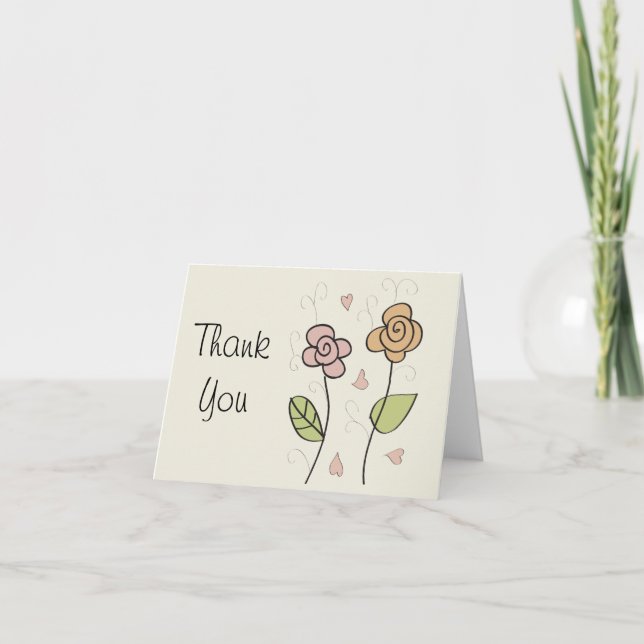 Fine Flower Cool Cute Girly Retro Floral Thank You Card (Front)