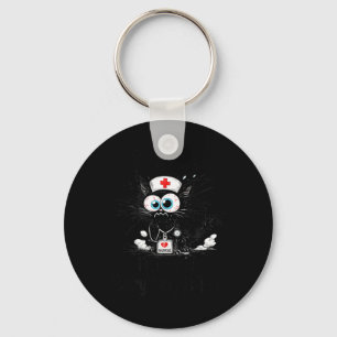 Fine - Funny Black Cat RN Paediatrics Nurse Key Ring