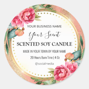 Fine Gold Glitter Vintage Rose Soy Candle Labels