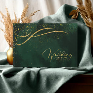 Fine Gold Lines Abstract Wedding Emerald ID867 Guest Book