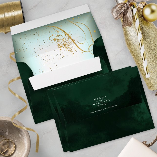 Fine Gold Lines Abstract Wedding V2 Emerald ID867 Envelope (Interior/Back In Situ)