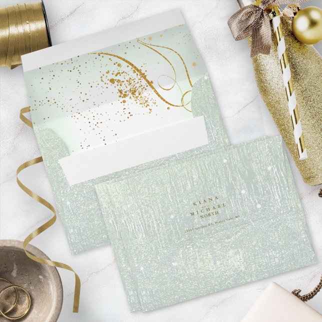 Fine Gold Lines Abstract Wedding V2 Sage ID867 Envelope (Interior/Back In Situ)