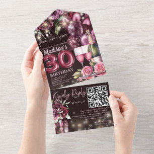 Fine Like Wine 30th Birthday Rsvp QR Code All In One Invitation