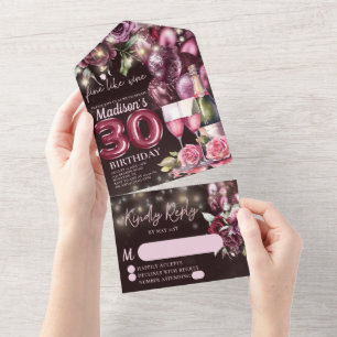 Fine Like Wine Luxury 30th Birthday Rsvp All In One Invitation