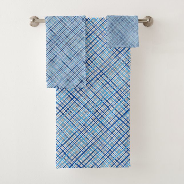 Fine lines Chequered pattern C08.Blue Offwhite BG Bath Towel Set (Insitu)