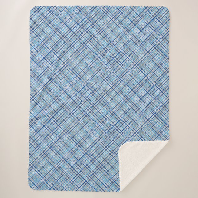Fine lines Chequered pattern C08.Blue Offwhite BG Sherpa Blanket (Front)