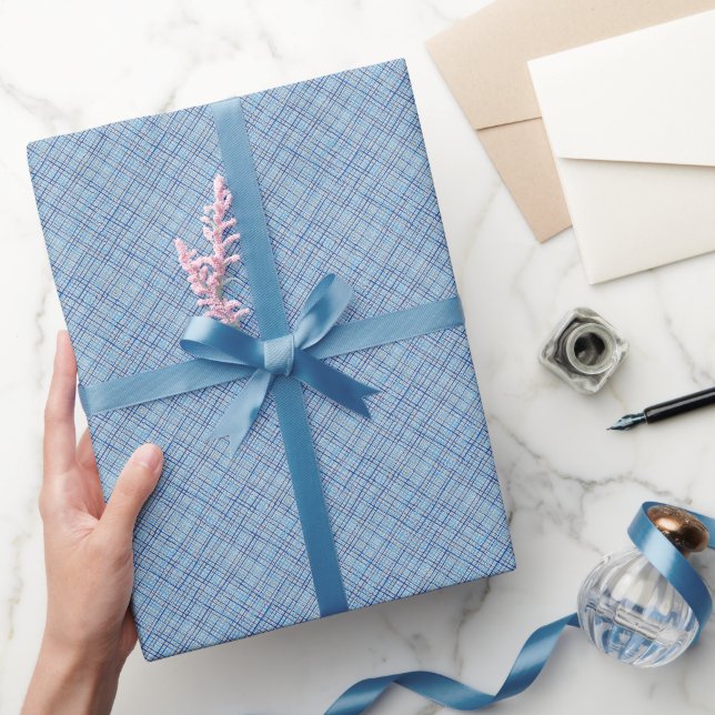Fine lines Chequered pattern C08.Blue Offwhite BG Wrapping Paper (Gifting)
