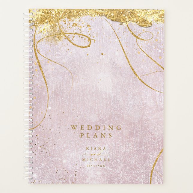 Fine Lines Gold Abstract Wedding Mauve ID867 Planner (Front)