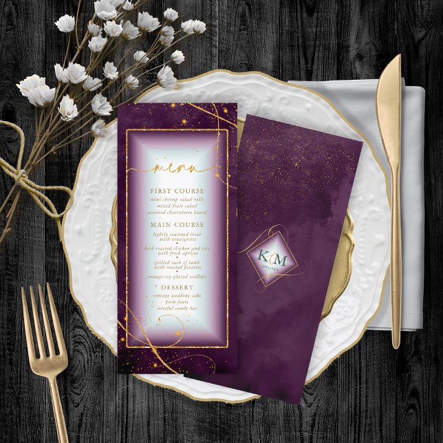 Fine Lines Gold Abstract Wedding Menu 2 Plum ID867 (Creator Uploaded)