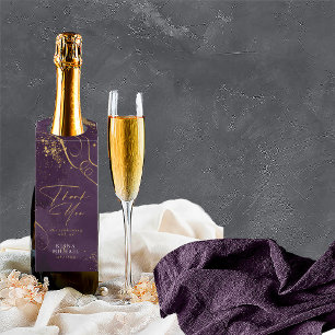 Fine Lines Gold Abstract Wedding Plum ID867 Bottle Tag