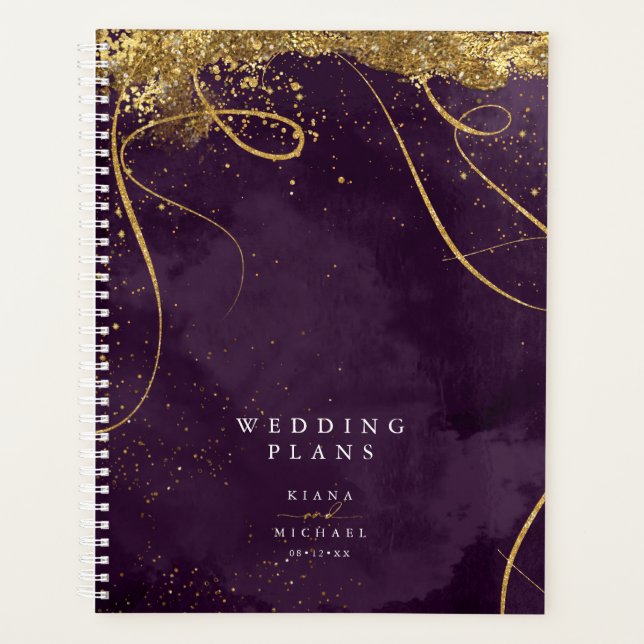 Fine Lines Gold Abstract Wedding Plum ID867 Planner (Front)