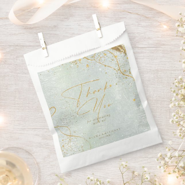 Fine Lines Gold Abstract Wedding Sage ID867 Favour Bags (Clipped)