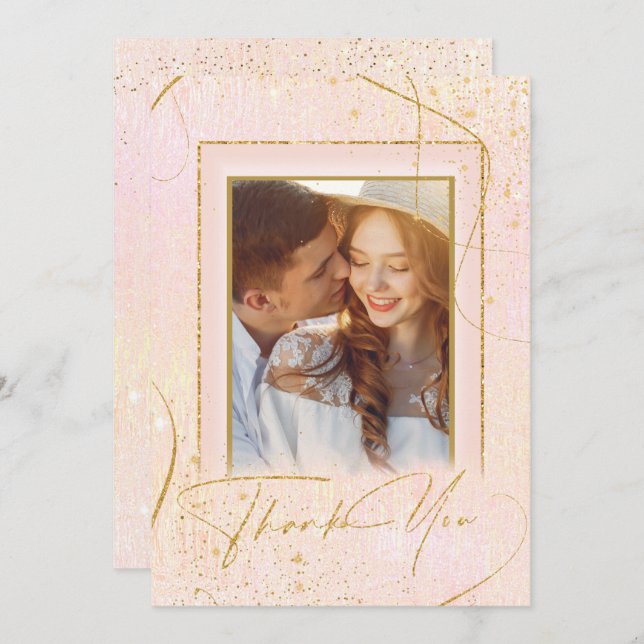 Fine Lines Gold Abstract Wedding Thanks B ID867 Thank You Card (Front/Back)
