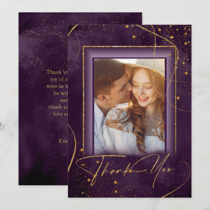 Fine Lines Gold Abstract Wedding Thanks Plum ID867 Thank You Card