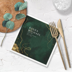 Fine Lines Gold Abstract Wedding V1 Emerald ID867 Napkin