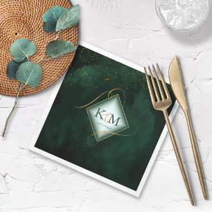 Fine Lines Gold Abstract Wedding V1 Emerald ID867 Napkin