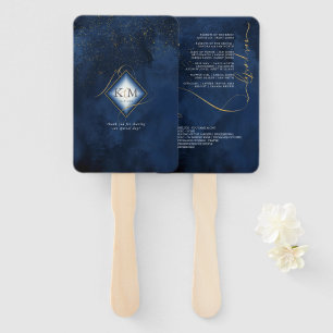 Fine Lines Gold Abstract Wedding V1 Navy ID867 Hand Fan