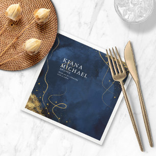 Fine Lines Gold Abstract Wedding V1 Navy ID867 Napkin