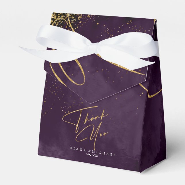 Fine Lines Gold Abstract Wedding V1 Plum ID867 Favour Box (Front Side)