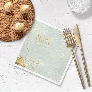 Fine Lines Gold Abstract Wedding V1 Sage ID867 Napkin