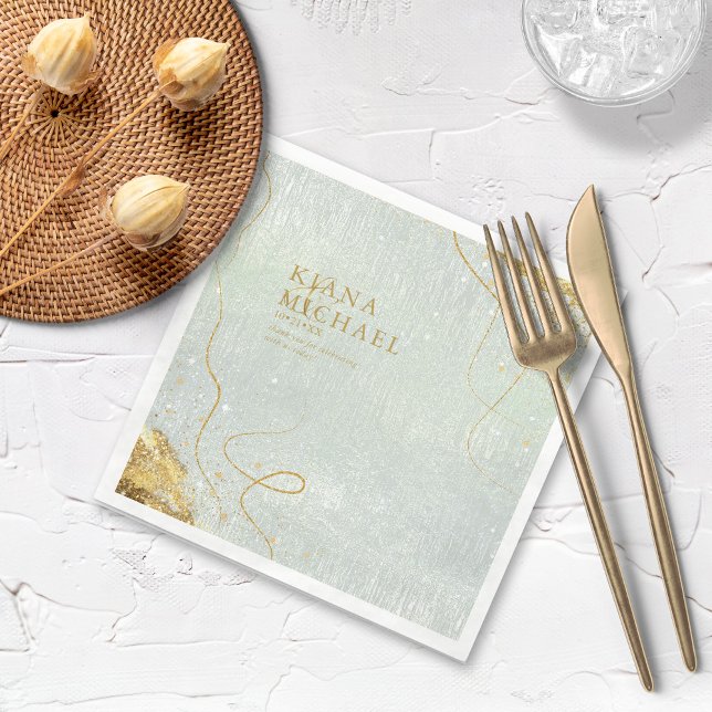 Fine Lines Gold Abstract Wedding V1 Sage ID867 Napkin (Creator Uploaded)