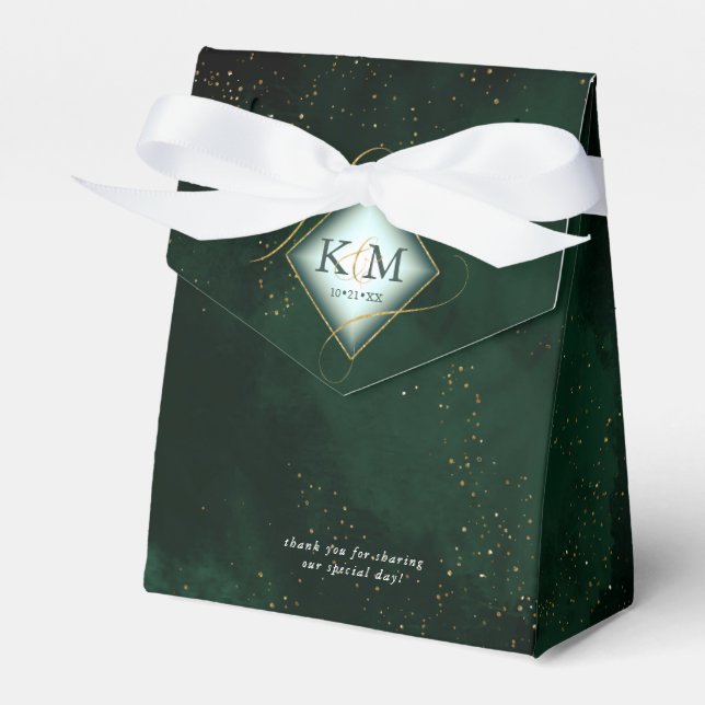 Fine Lines Gold Abstract Wedding V2 Emerald ID867 Favour Box (Front Side)