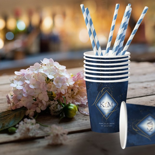 Fine Lines Gold Abstract Wedding V2 Navy ID867 Paper Cups (Creator Uploaded)