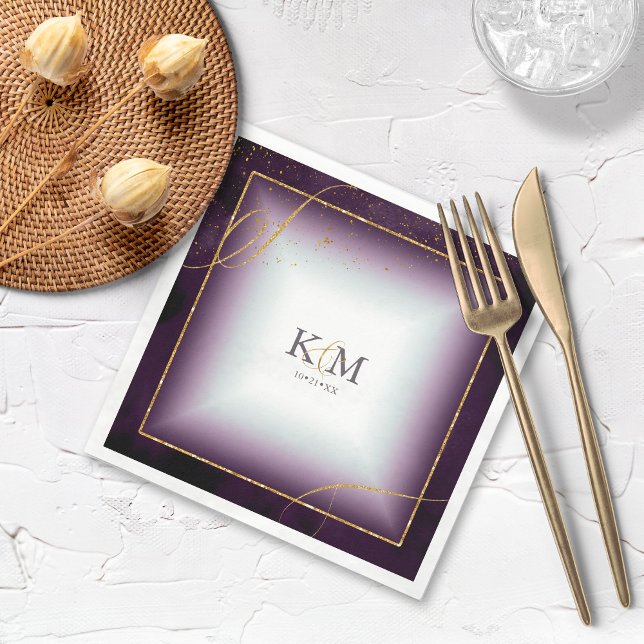 Fine Lines Gold Abstract Wedding V3 Plum ID867 Napkin (Creator Uploaded)