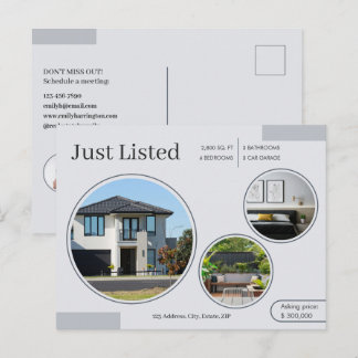 Fine Lines Just Listed Real Estate Agent Grey Postcard