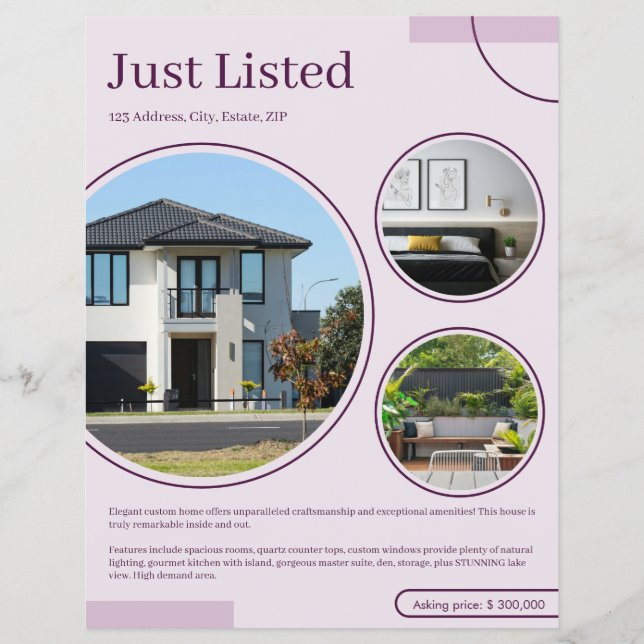 Fine Lines Listing Real Estate Agent Pink Flyer (Front)