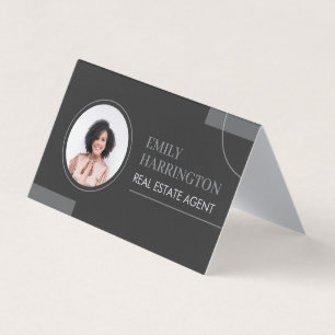 Fine Lines Photo QR Code Real Estate Agent Neutral Business Card