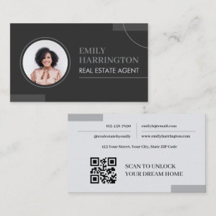 Fine Lines Photo QR Code Real Estate Agent Neutral Business Card