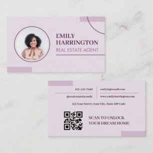 Fine Lines Photo QR Code Real Estate Agent Pink Business Card