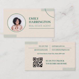 Fine Lines Photo QR Code Real Estate Agent Sand Business Card