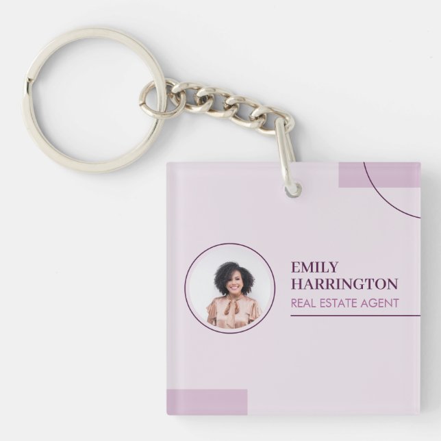 Fine Lines Real Estate Agent Pink Key Ring (Front)