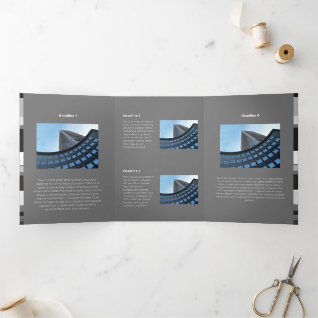 Fine Monochromatic Coorporate Flat Lateral Stripes Tri-Fold Card (Inside)