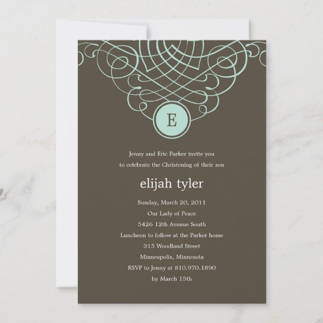 Fine Monogram Baptism/Christening Invitation (Front)