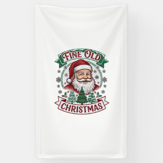 Fine Old Christmas Santa Claus Trees Snowflakes Banner