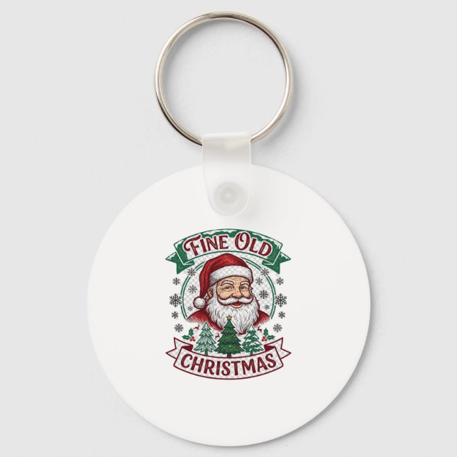 Fine Old Christmas Santa Claus Trees Snowflakes Key Ring (Front)