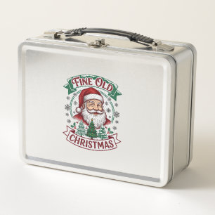 Fine Old Christmas Santa Claus Trees Snowflakes Metal Lunch Box