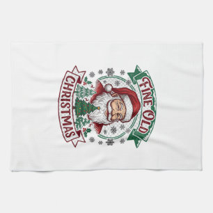 Fine Old Christmas Santa Claus Trees Snowflakes Tea Towel