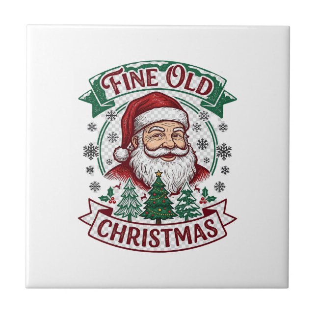 Fine Old Christmas Santa Claus Trees Snowflakes Tile (Front)